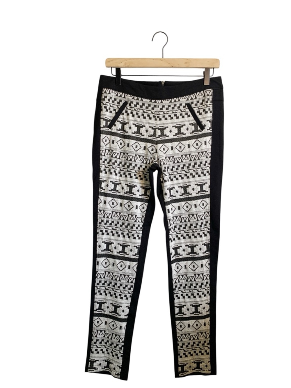 Have Black & White Textured Tribal Patterned Skinny Stretchy Leggings Pants M